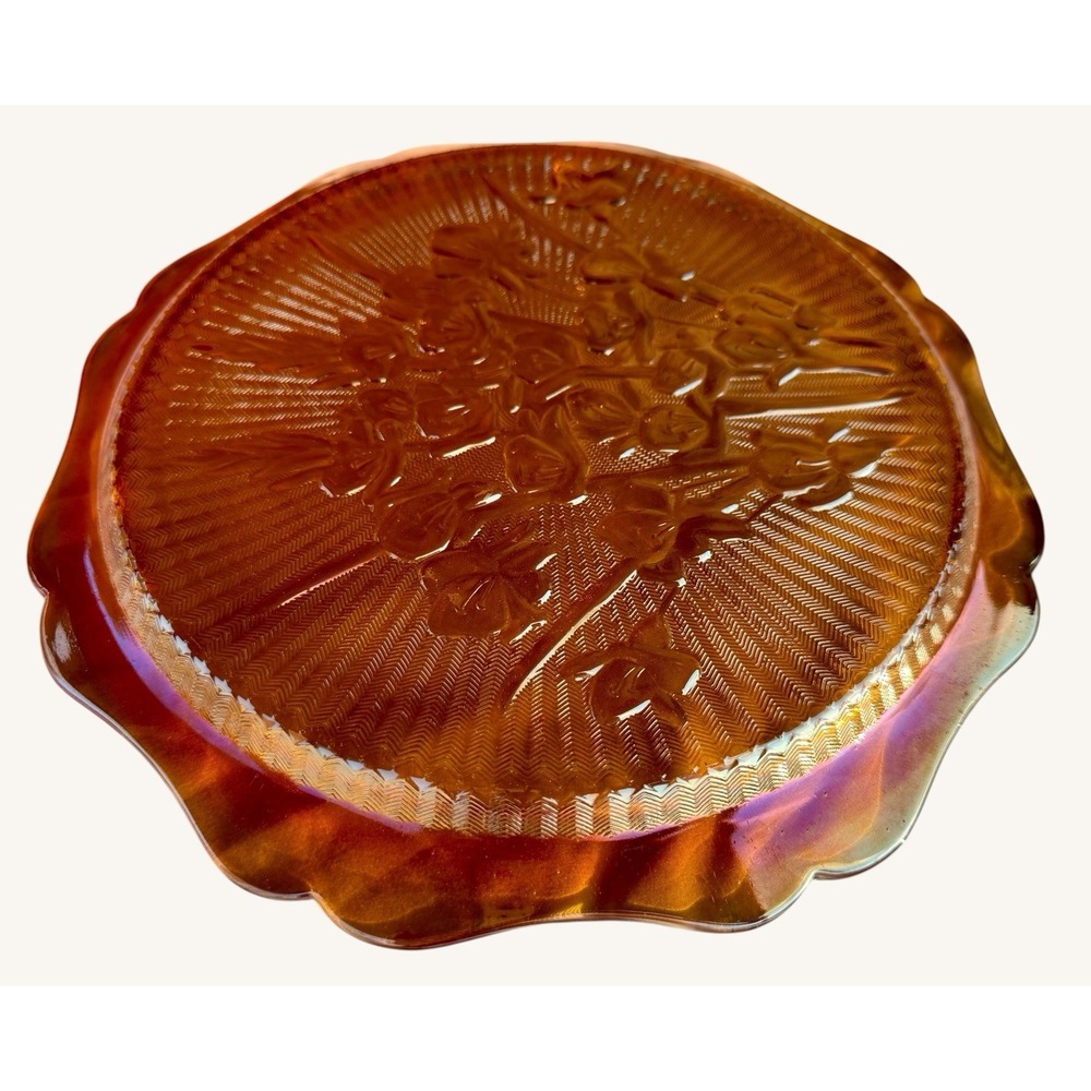 Vintage Jeannette Iris Herringbone Platter Plate Marigold Carnival Glass 12" - Picture 6 of 9